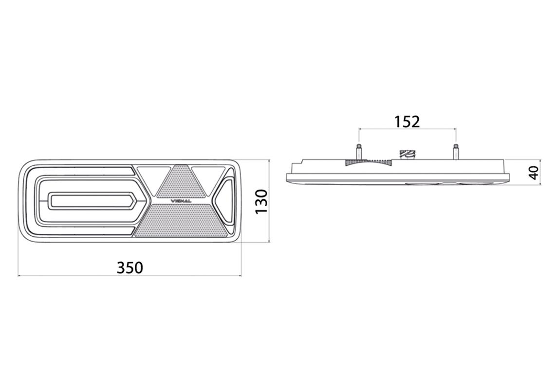 Fanale posteriore LED GLOWING Destro 24V, connettori aggiuntivi, triangolo catarifrangente BLACK EDITION